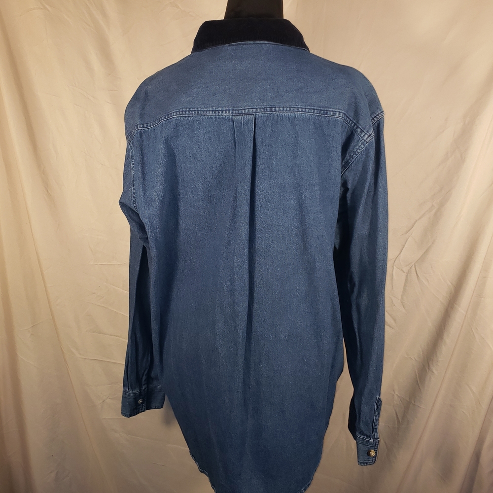 Casey & Max Blue Velvet Collared Denim Holiday Shirt - L - Picture 4 of 9